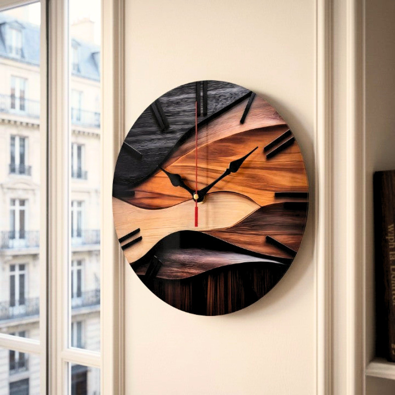 Horloge Murale Effet Bois Design Moderne Silencieuse – Image 6