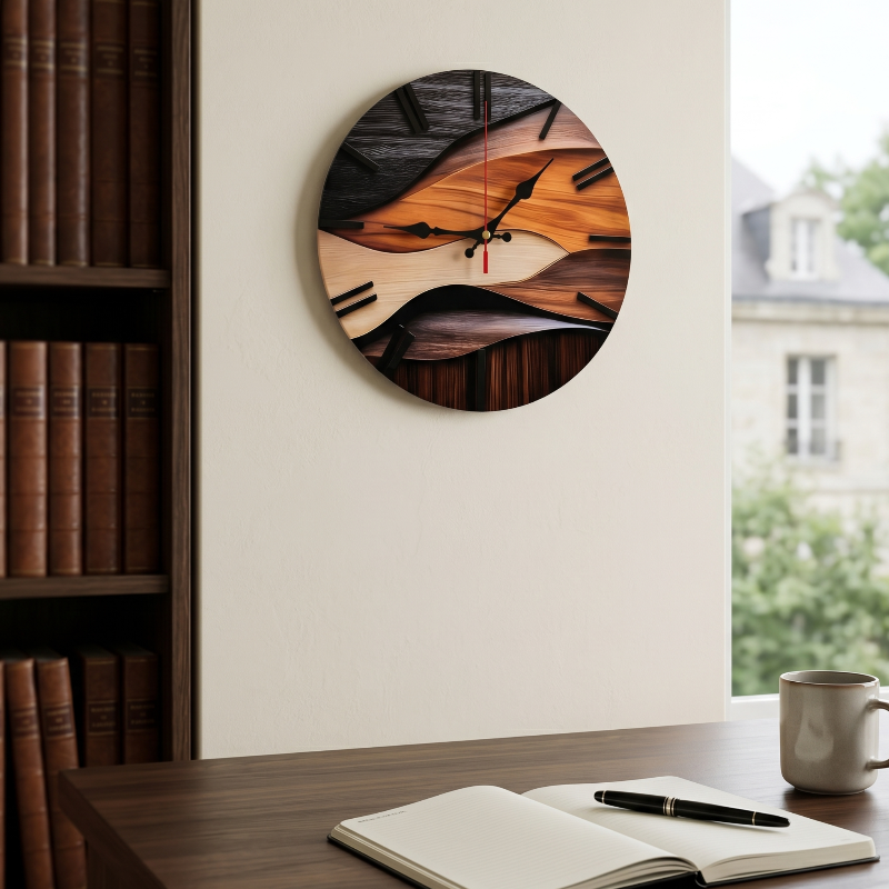 Horloge Murale Effet Bois Design Moderne Silencieuse – Image 4