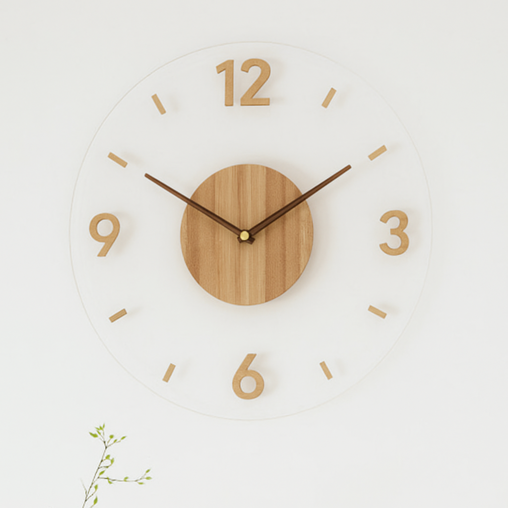 Horloge murale bois naturel design nordique 35 cm – Image 2