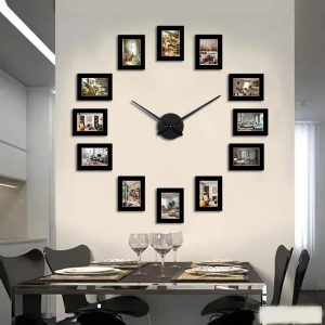 Horloge Murale Moderne avec Cadres Photos Personnalisables