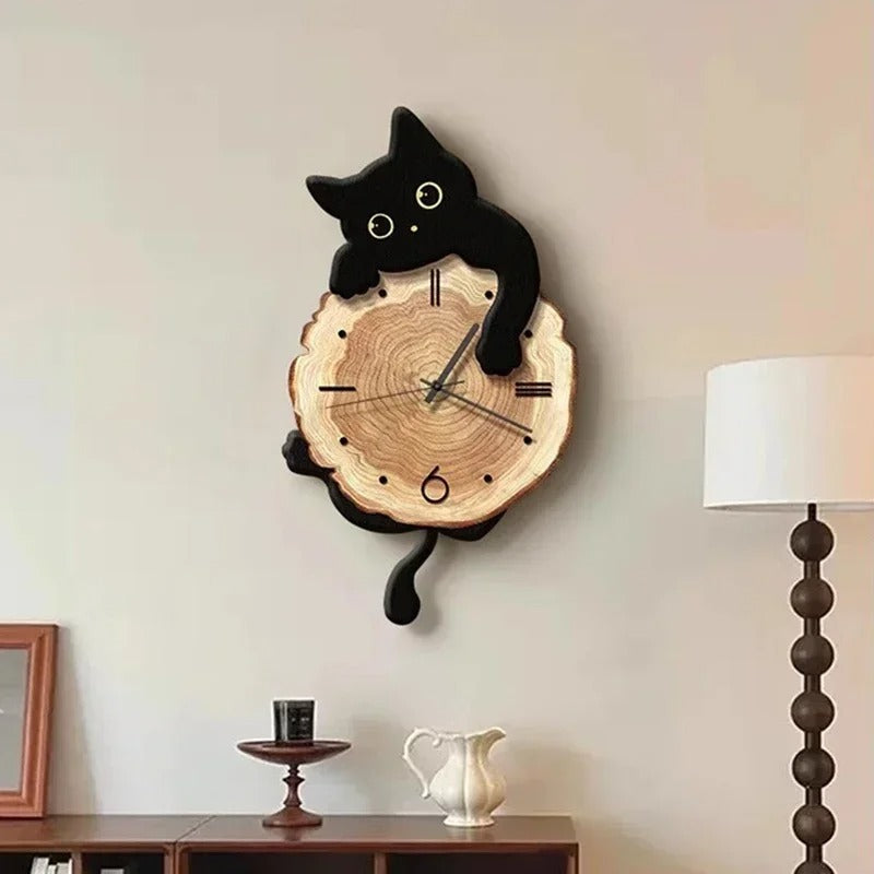 Horloge murale chat design rustique – Image 4