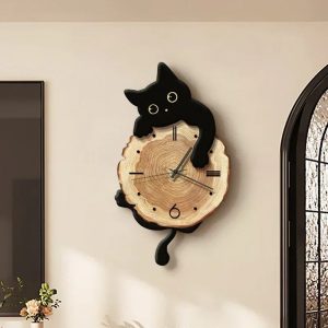 Horloge murale chat design rustique
