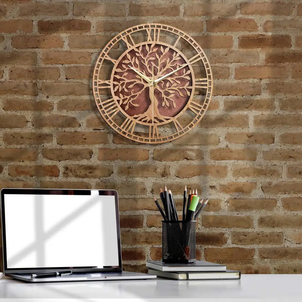 Horloge Murale silencieuse bois naturel Quartz – Image 3