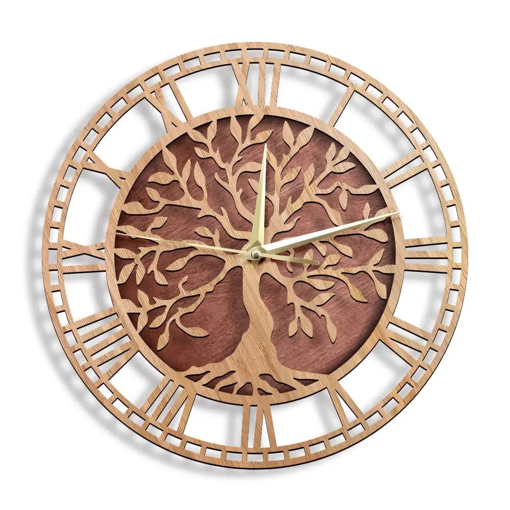 Horloge Murale silencieuse bois naturel Quartz – Image 2