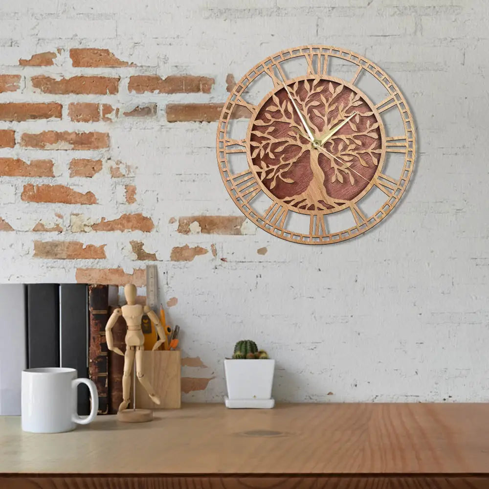 Horloge Murale silencieuse bois naturel Quartz – Image 4