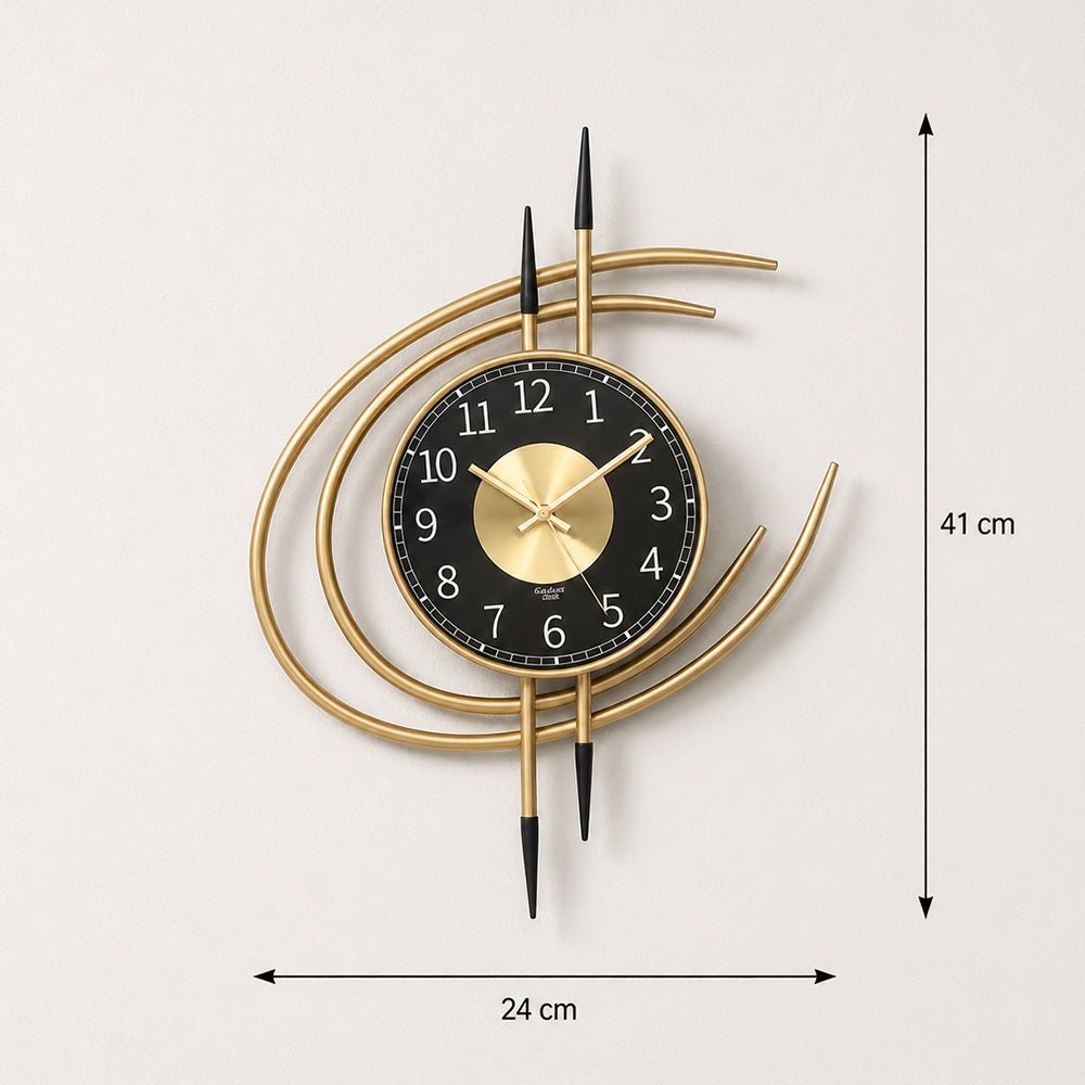 Horloge murale silencieuse à quartz métal noir et or – Image 6