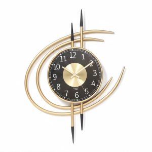 Horloge murale silencieuse à quartz métal noir et or