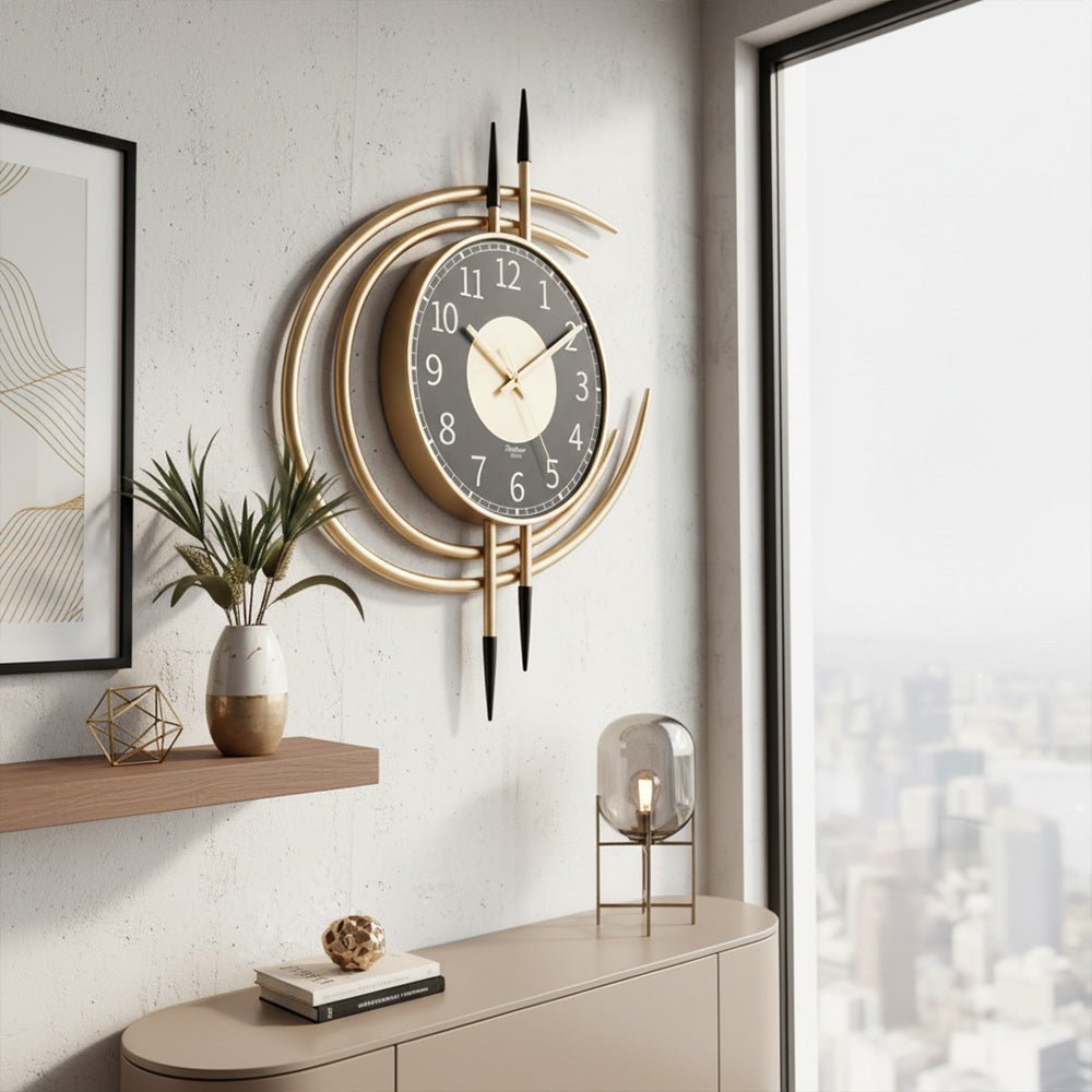 Horloge murale silencieuse à quartz métal noir et or – Image 3
