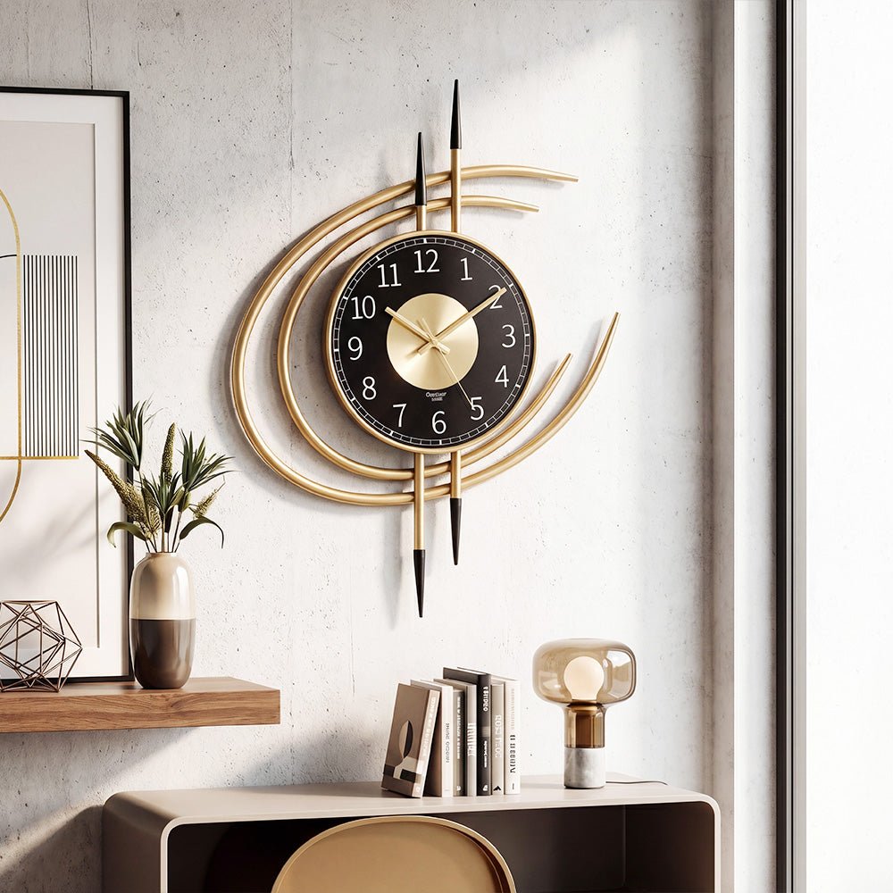 Horloge murale silencieuse à quartz métal noir et or – Image 2