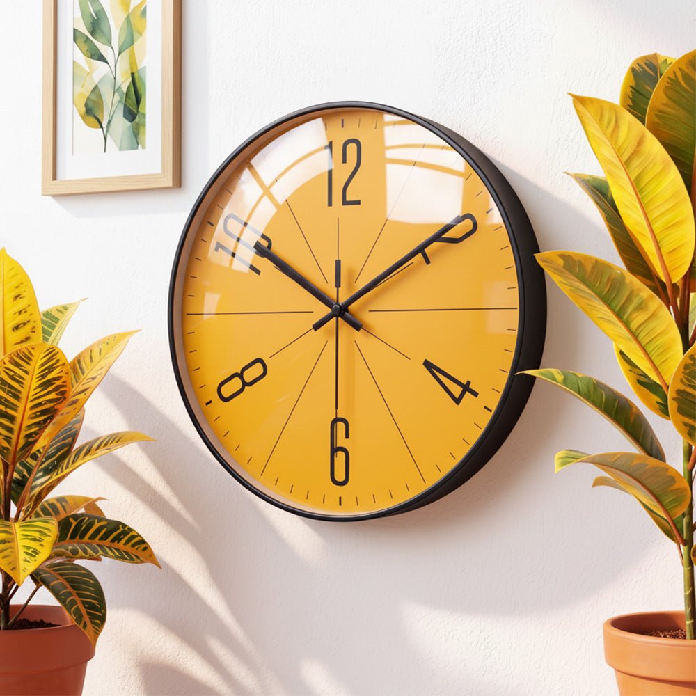 Horloge murale silencieuse cadran jaune mouvement quartz – Image 4