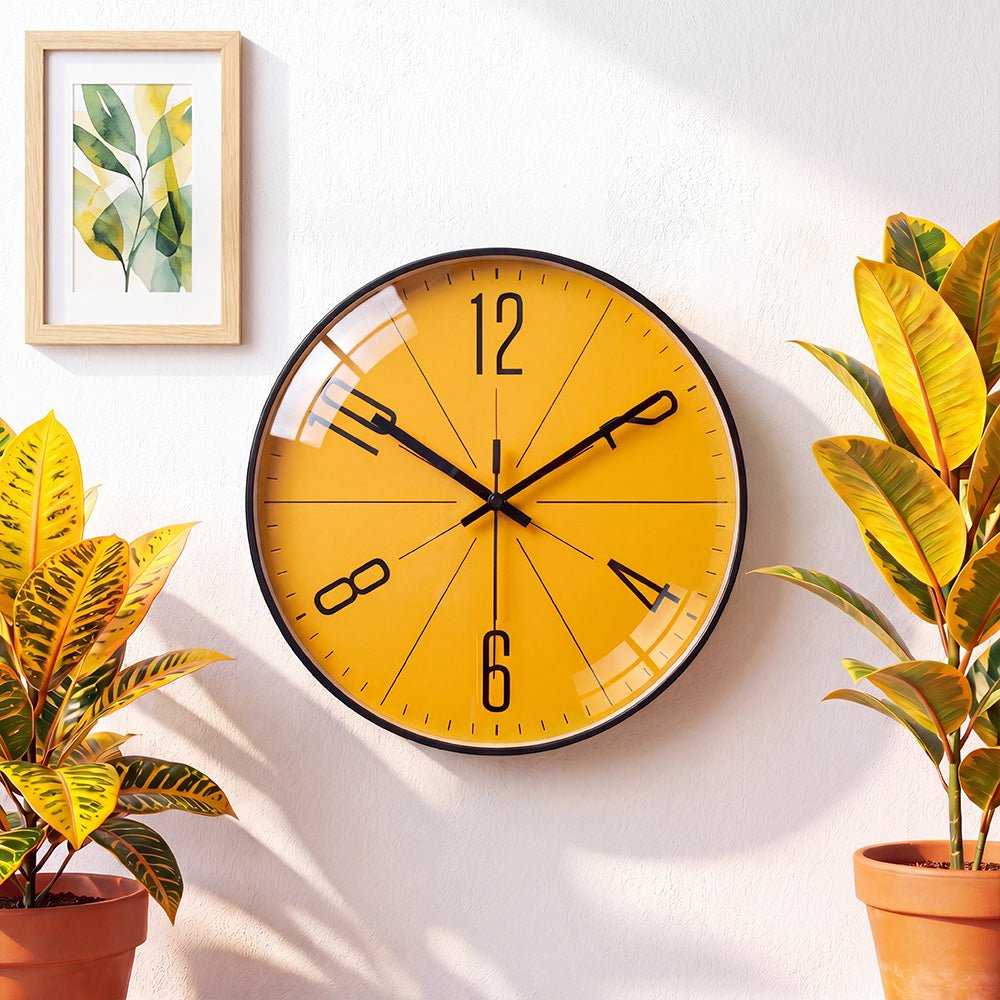 Horloge murale silencieuse cadran jaune mouvement quartz – Image 3
