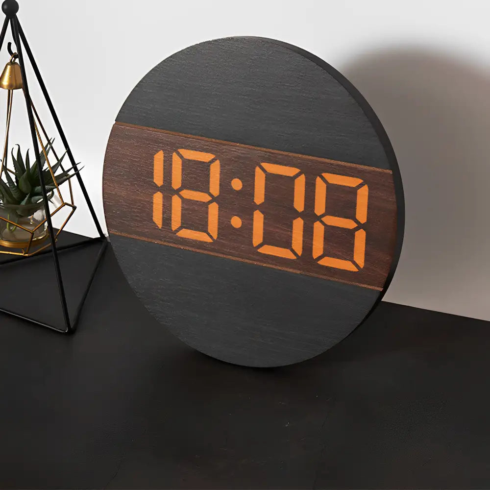 Horloge Murale LED Bois Silencieuse Réveil LUMINOVA – Image 4