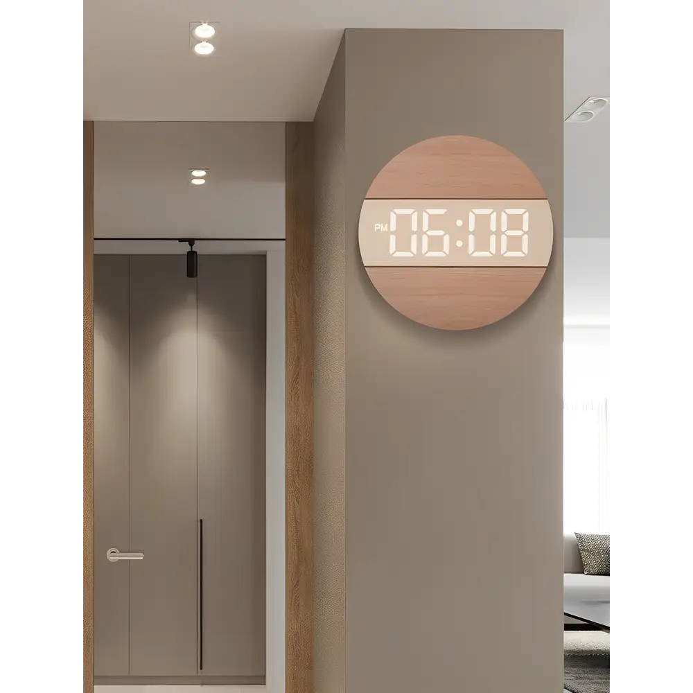 Horloge Murale LED Bois Silencieuse Réveil LUMINOVA – Image 7