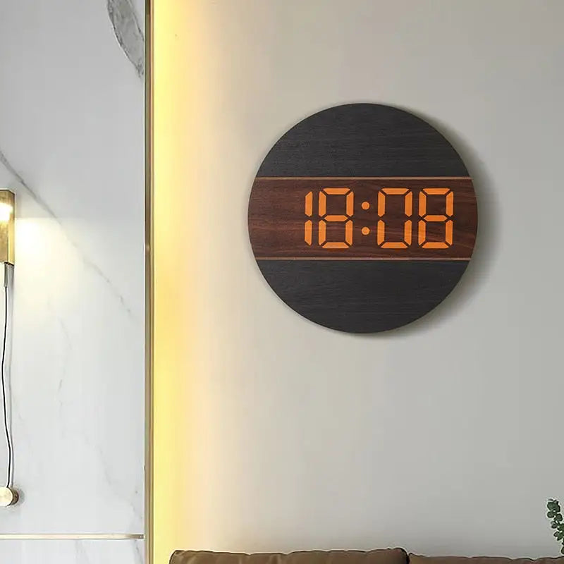 Horloge Murale LED Bois Silencieuse Réveil LUMINOVA – Image 5