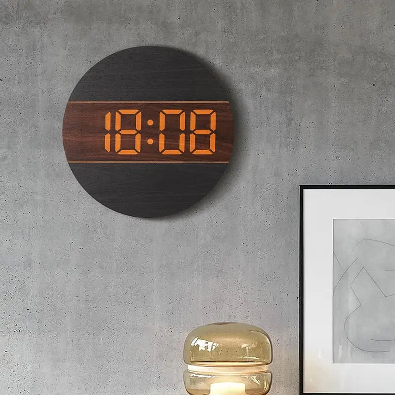 Horloge Murale LED Bois Silencieuse Réveil LUMINOVA – Image 3