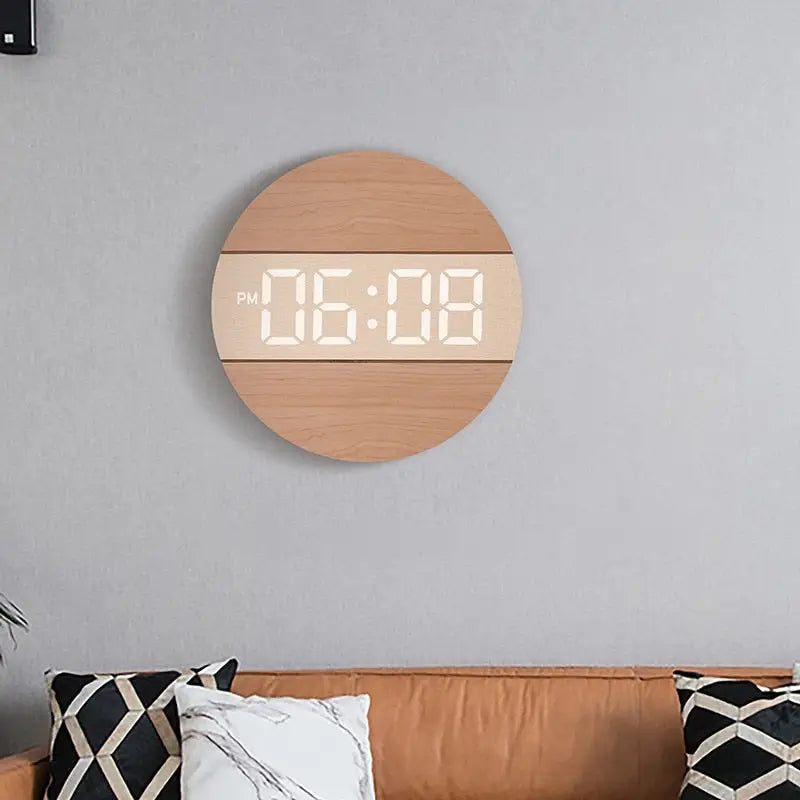 Horloge Murale LED Bois Silencieuse Réveil LUMINOVA – Image 11