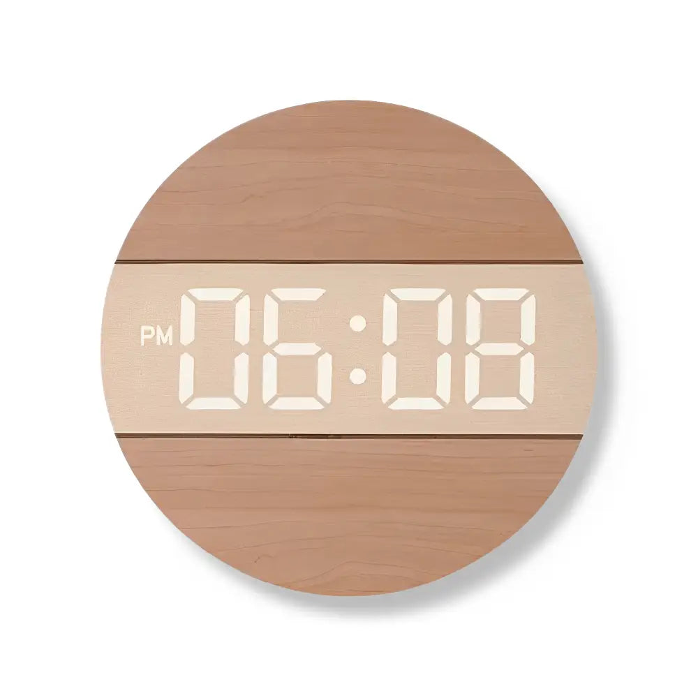 Horloge Murale LED Bois Silencieuse Réveil LUMINOVA – Image 2