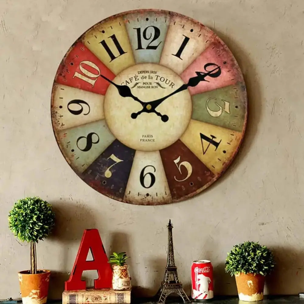 Horloge murale vintage quartz silencieux bois MDF – Image 2