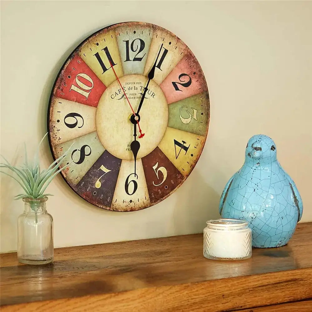 Horloge murale vintage quartz silencieux bois MDF – Image 3