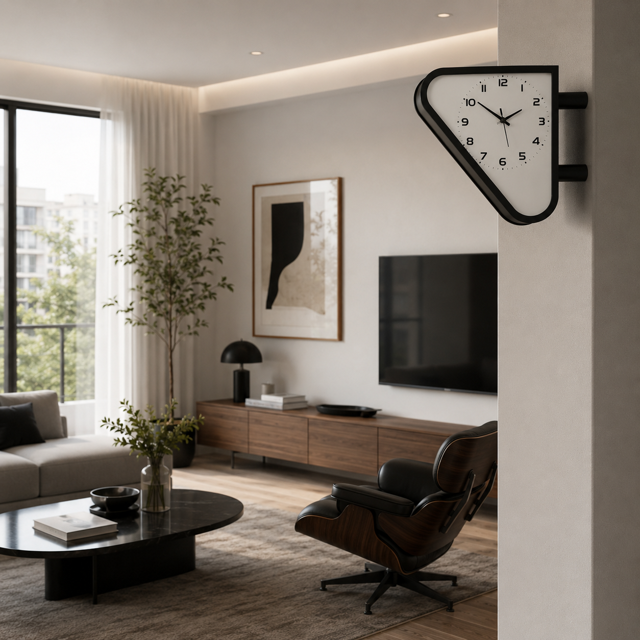Horloge double cadran triangulaire murale silencieuse – Image 2
