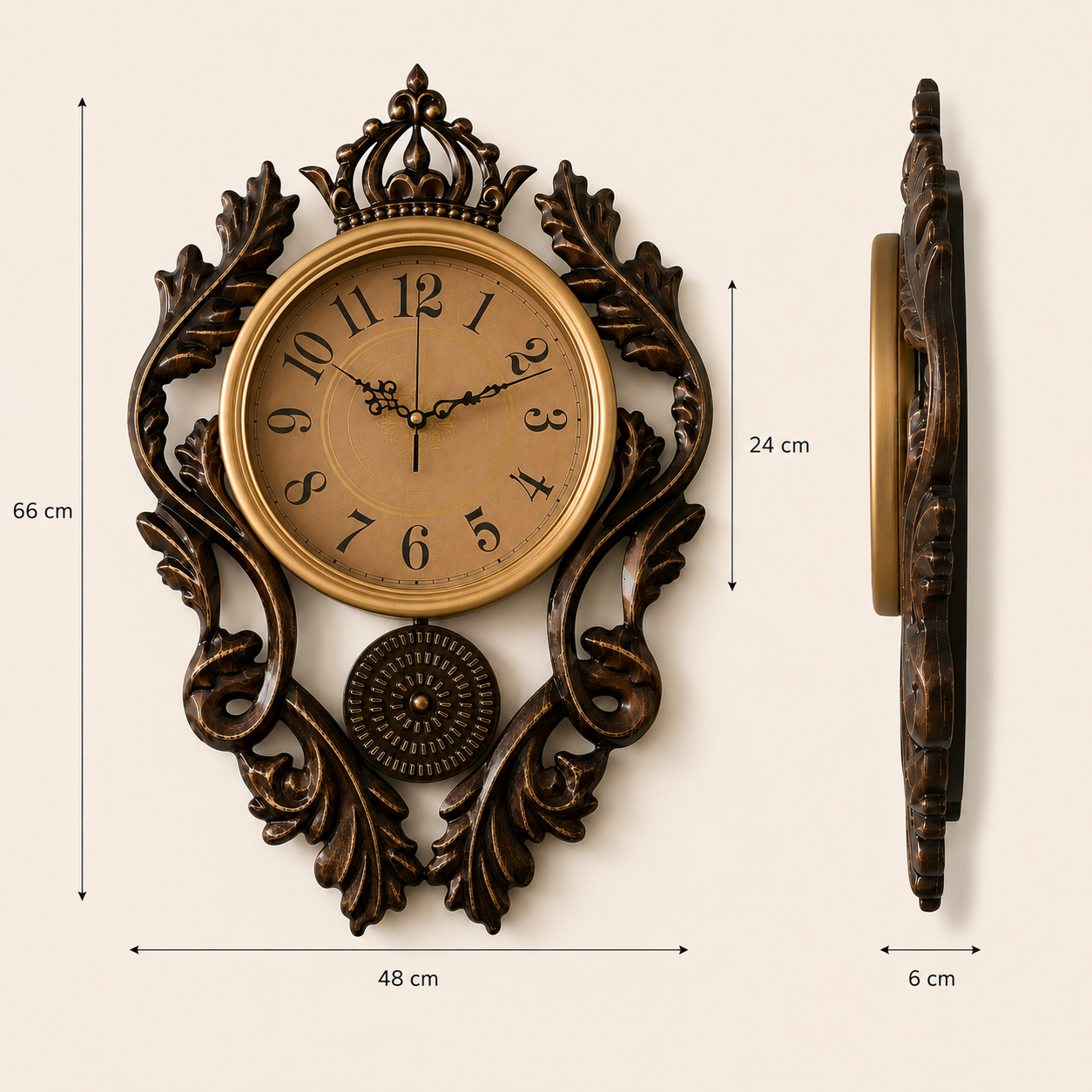 Horloge murale décorative style baroque à pendule – Image 2