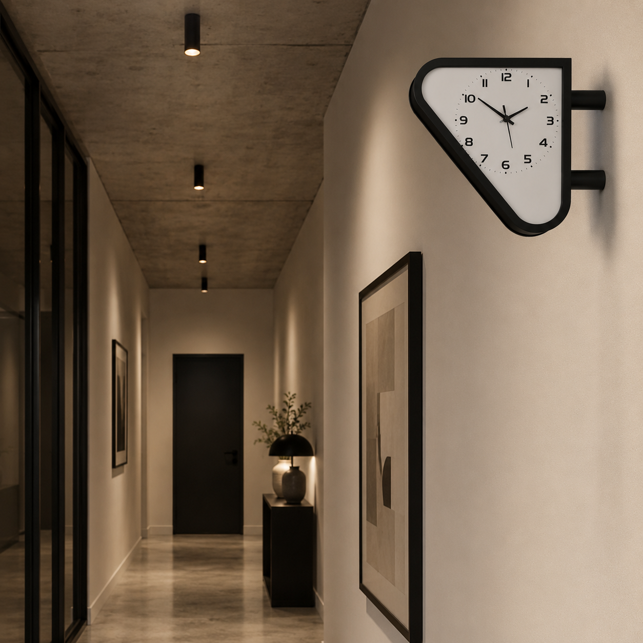 Horloge double cadran triangulaire murale silencieuse – Image 3